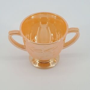Vintage Fire King Oven Ware Peach Luster Laurel Leaf Sugar Bowl